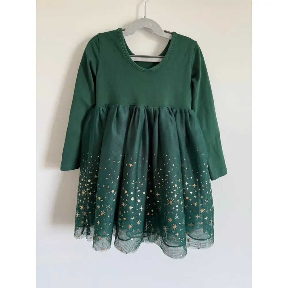 $79 Hanna Andersson Long Sleeve Shimmer Tulle Dress - size 5